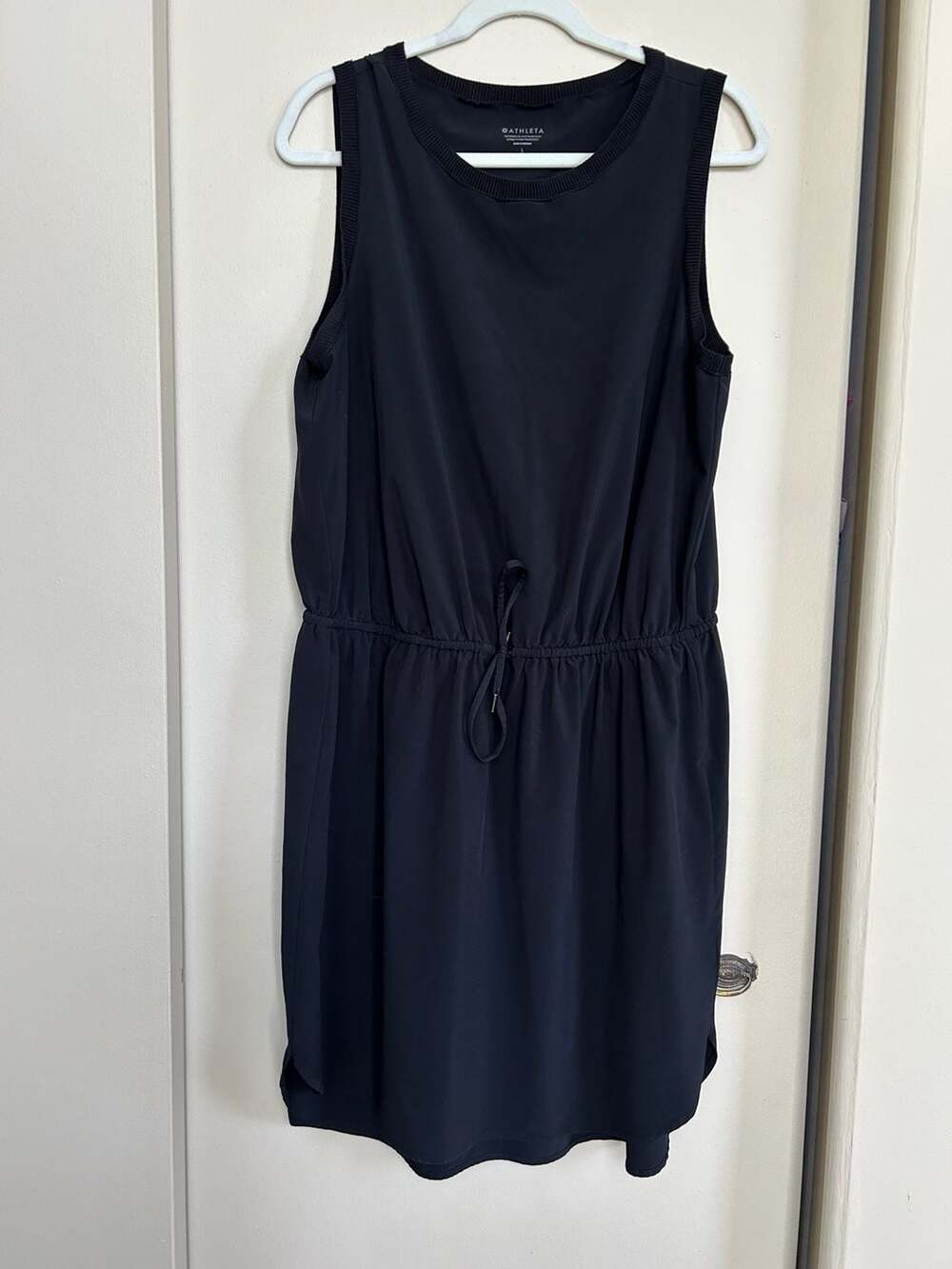 Athleta Rincon Dress Black Sleeveless Drawstring Waist Size L